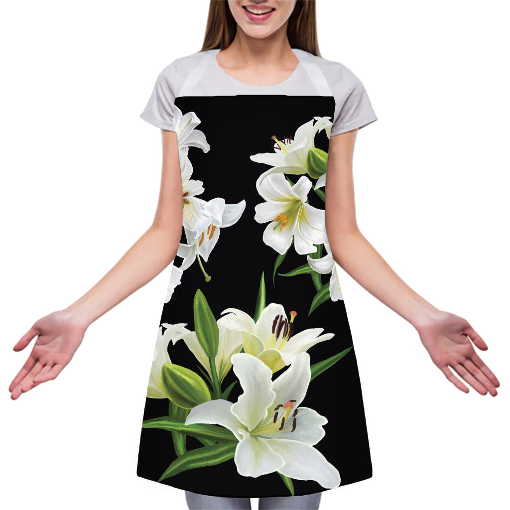 White Lily Print Adjustable Apron