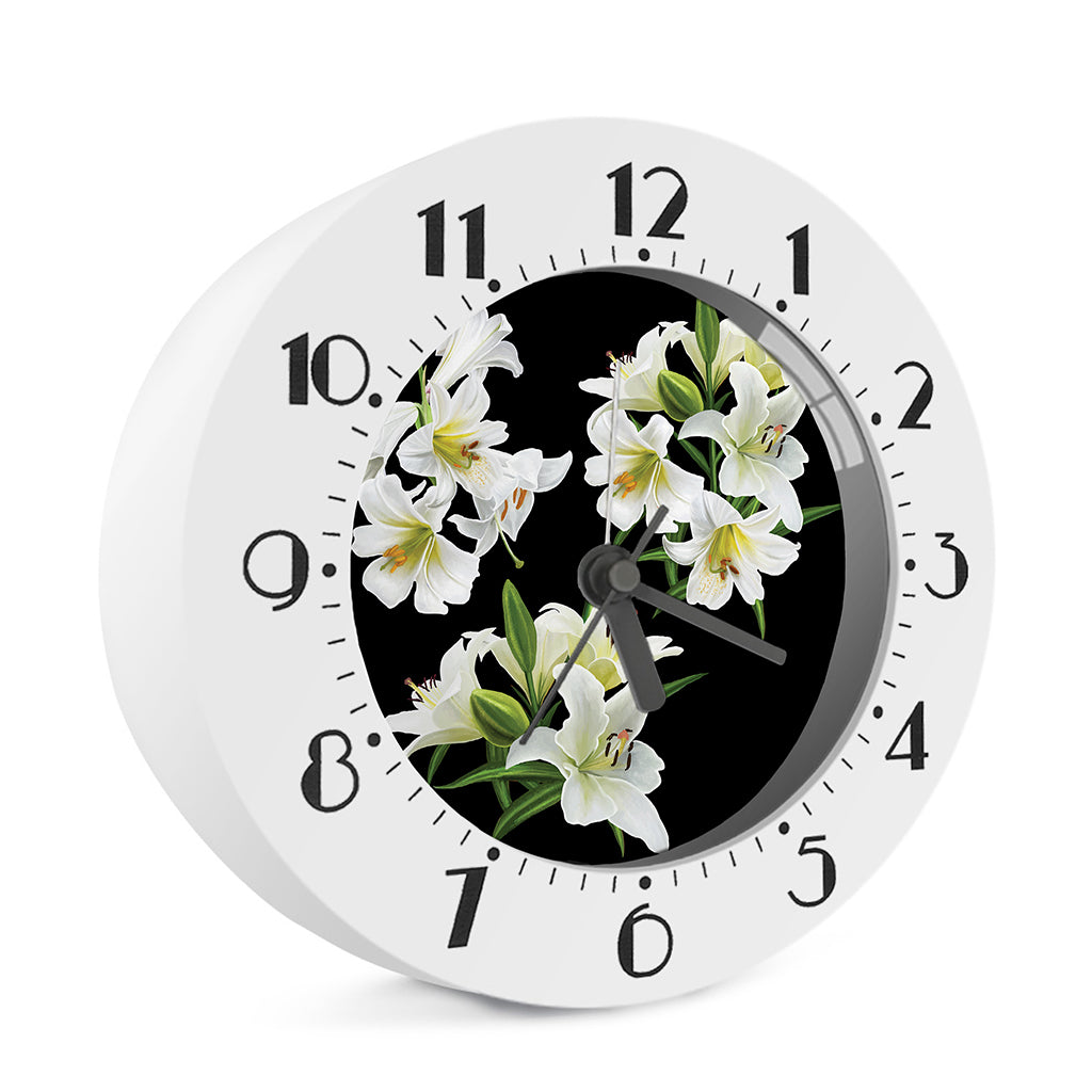 White Lily Print Alarm Clock