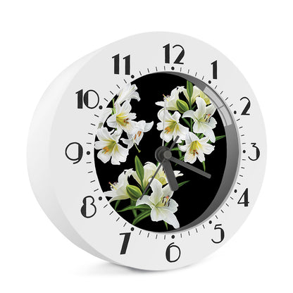 White Lily Print Alarm Clock