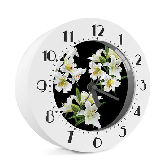 White Lily Print Alarm Clock