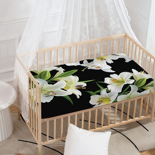 White Lily Print Baby Crib Sheet
