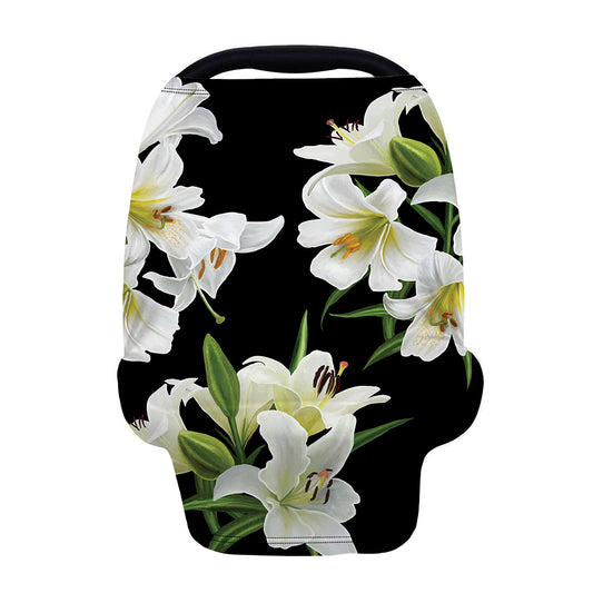 White Lily Print Baby Seat Cover