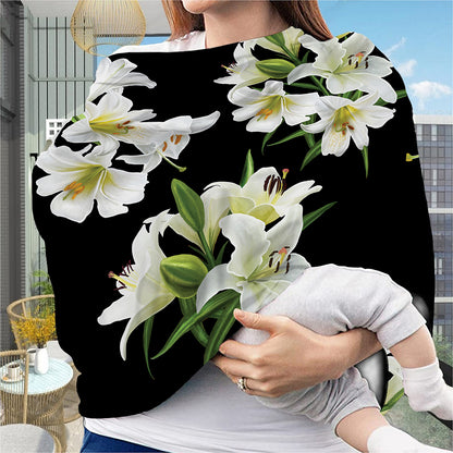 White Lily Print Baby Seat Cover