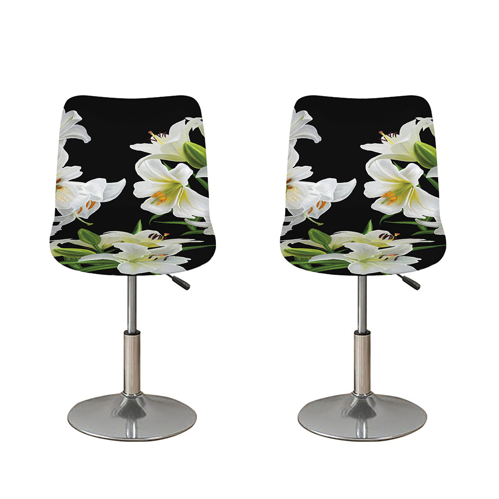 White Lily Print Bar Stool Covers