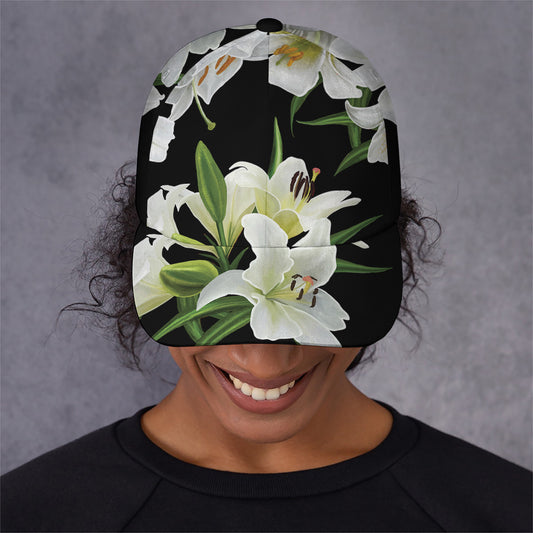 White Lily Print Baseball Cap