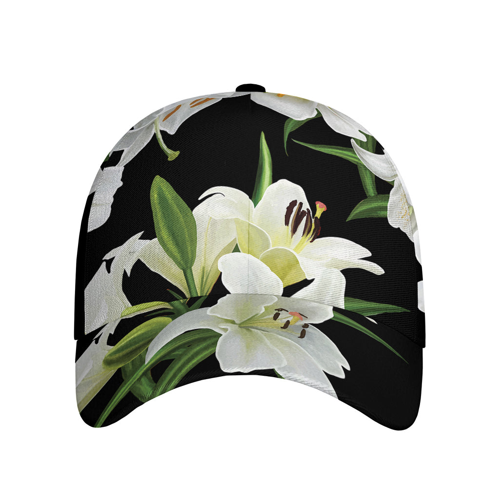 White Lily Print Baseball Cap