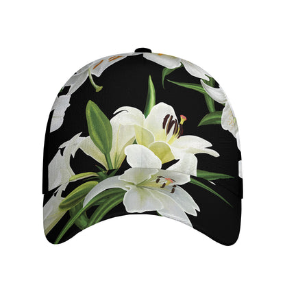 White Lily Print Baseball Cap
