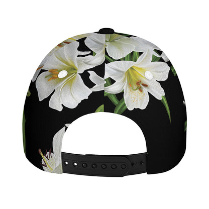 White Lily Print Baseball Cap