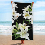 White Lily Print Beach Towel