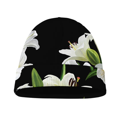 White Lily Print Beanie