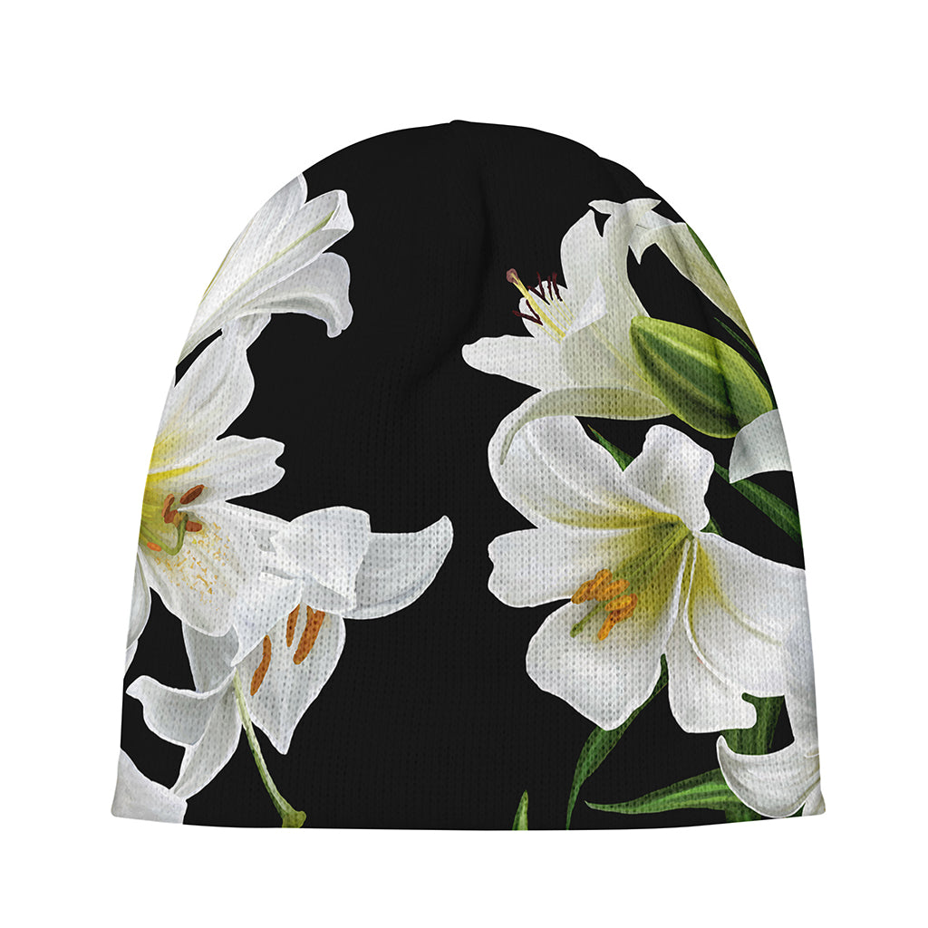 White Lily Print Beanie