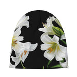White Lily Print Beanie