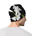 White Lily Print Beanie