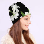 White Lily Print Beanie