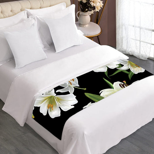 White Lily Print Bed Runner