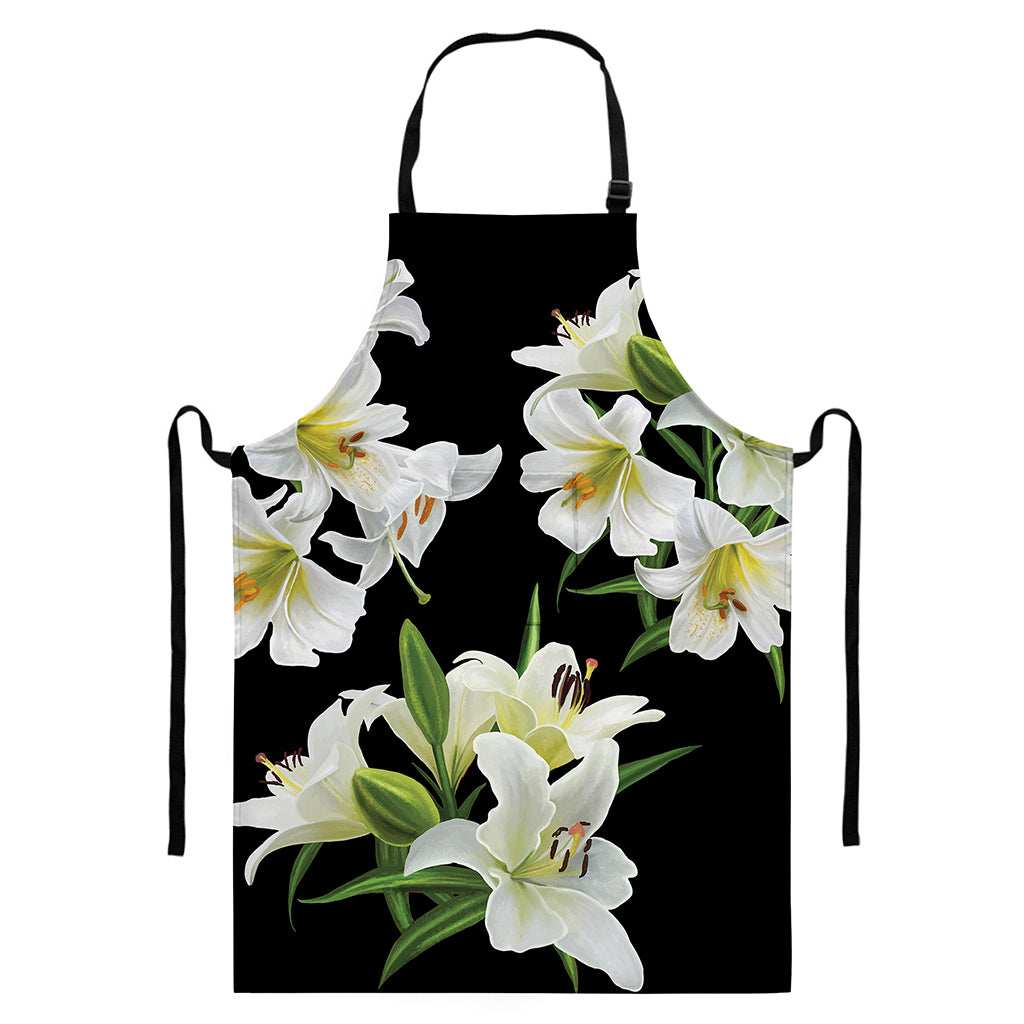 White Lily Print Bib Apron With Pocket