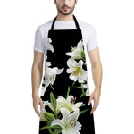 White Lily Print Bib Apron With Pocket