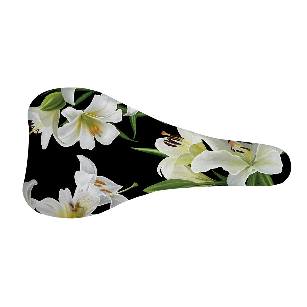 White Lily Print Bicycle Seat Cover