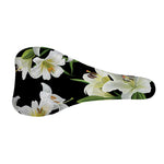 White Lily Print Bicycle Seat Cover