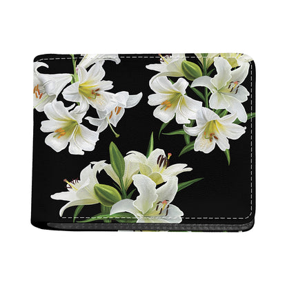White Lily Print Bifold Wallet