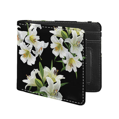 White Lily Print Bifold Wallet