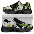 White Lily Print Black Chunky Shoes