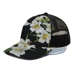 White Lily Print Black Mesh Trucker Cap