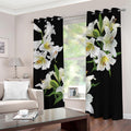 White Lily Print Dimout Grommet Curtains