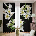 White Lily Print Dimout Pencil Pleat Curtains