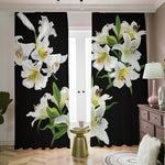 White Lily Print Blackout Pencil Pleat Curtains