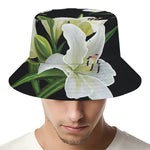 White Lily Print Bucket Hat