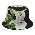 White Lily Print Bucket Hat