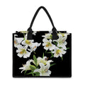White Lily Print Canvas Tote Bag