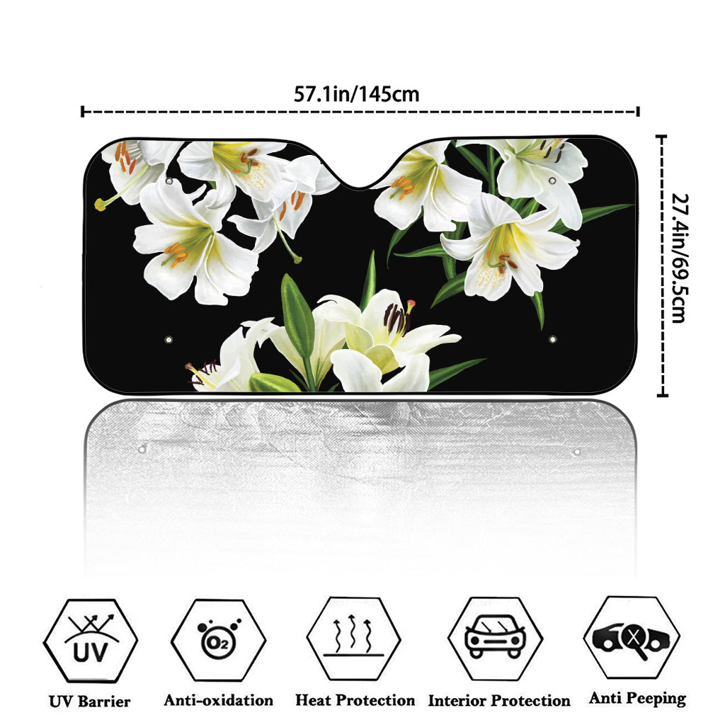 White Lily Print Car Windshield Sun Shade