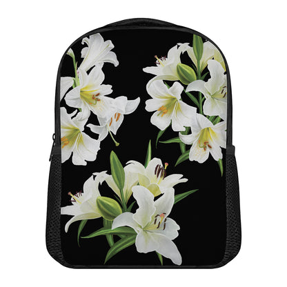 White Lily Print Casual Backpack