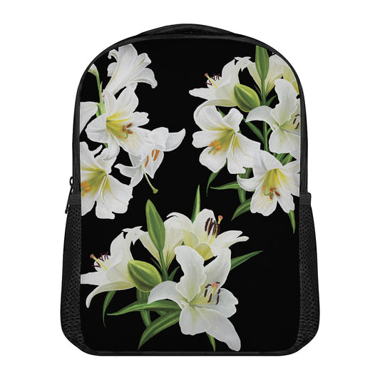 White Lily Print Casual Backpack