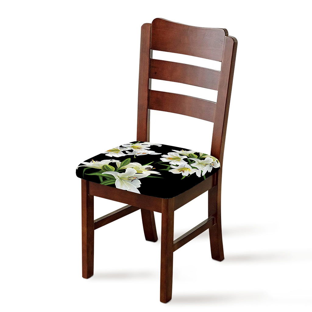White Lily Print Chair Cushion Cover