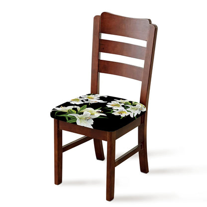White Lily Print Chair Cushion Cover