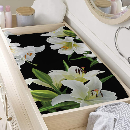 White Lily Print Changing Pad Cover