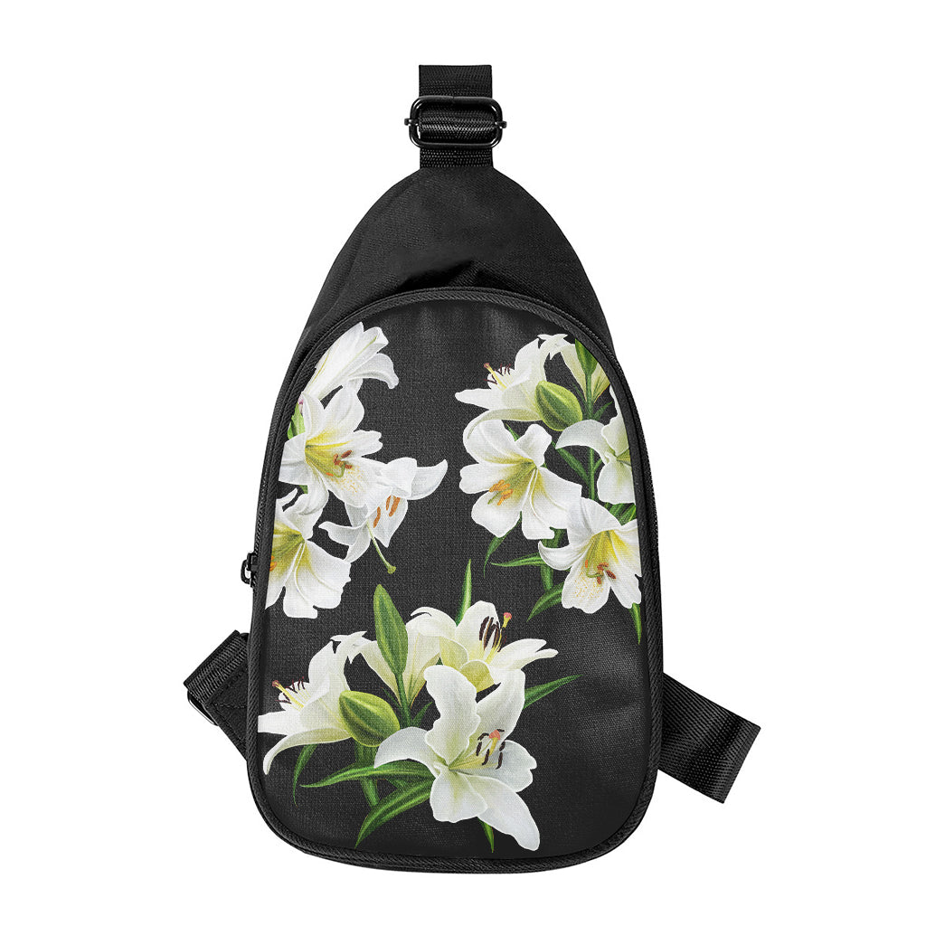 White Lily Print Chest Bag