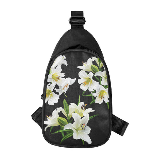 White Lily Print Chest Bag