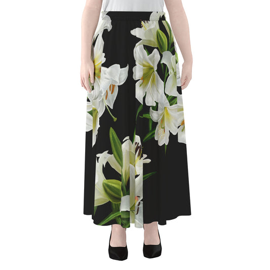 White Lily Print Chiffon Maxi Skirt