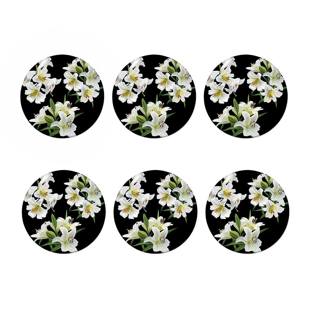 White Lily Print Coaster Set