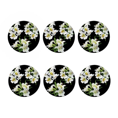 White Lily Print Coaster Set