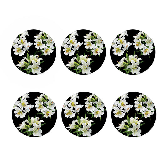 White Lily Print Coaster Set