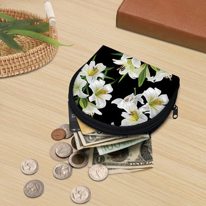 White Lily Print Coin Purse