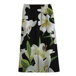 White Lily Print Cotton Front Slit Maxi Skirt