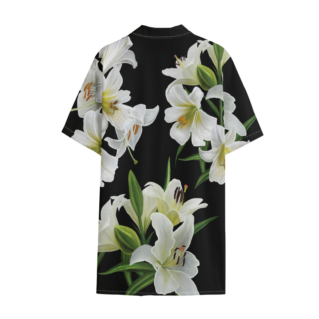 White Lily Print Cotton Hawaiian Shirt