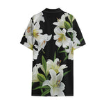 White Lily Print Cotton Hawaiian Shirt