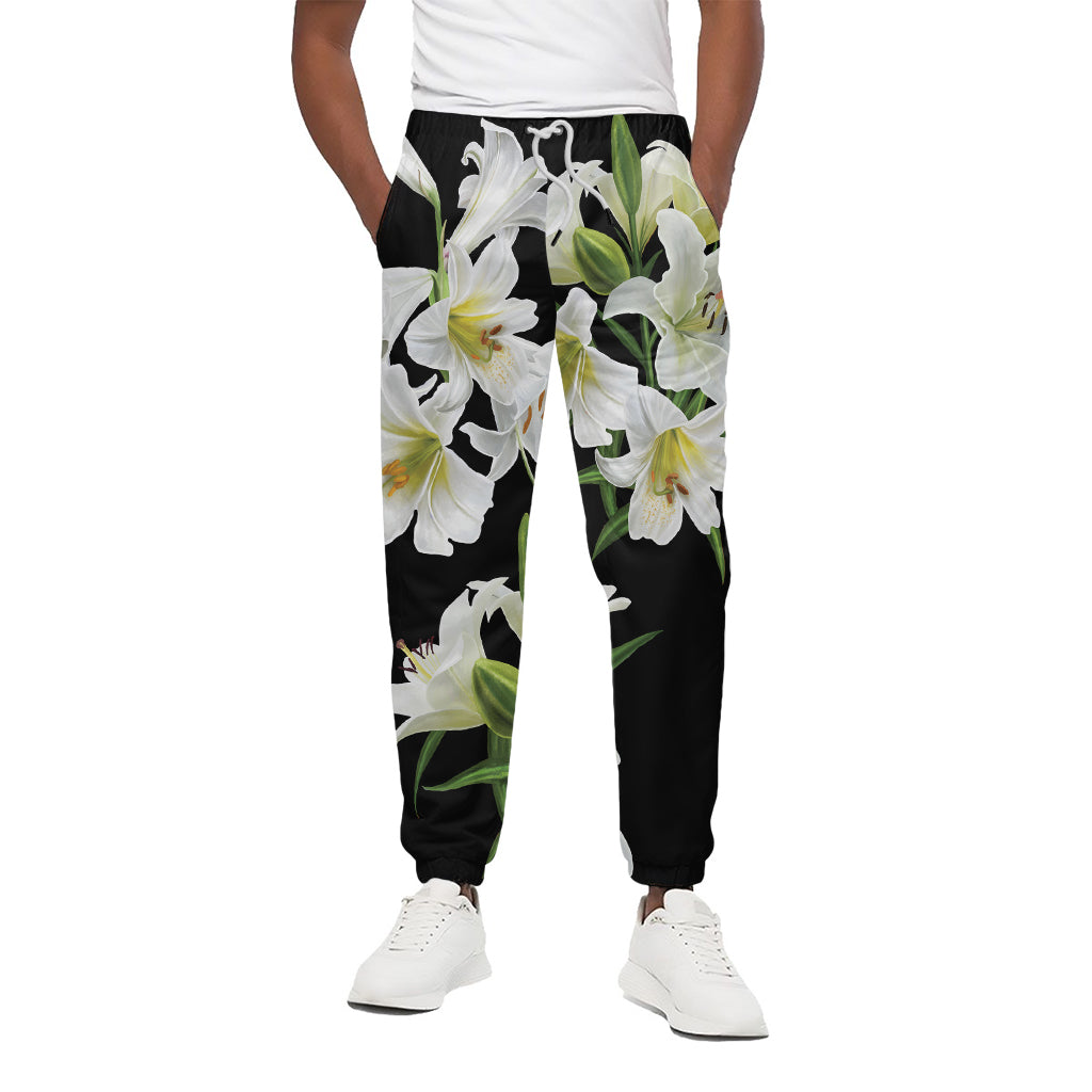 White Lily Print Cotton Pants